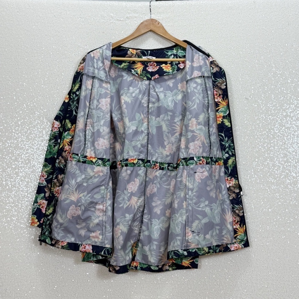 Susan Graver XL Tropical Floral Hooded Utility Jacket Zip Front - Picture 5 of 15